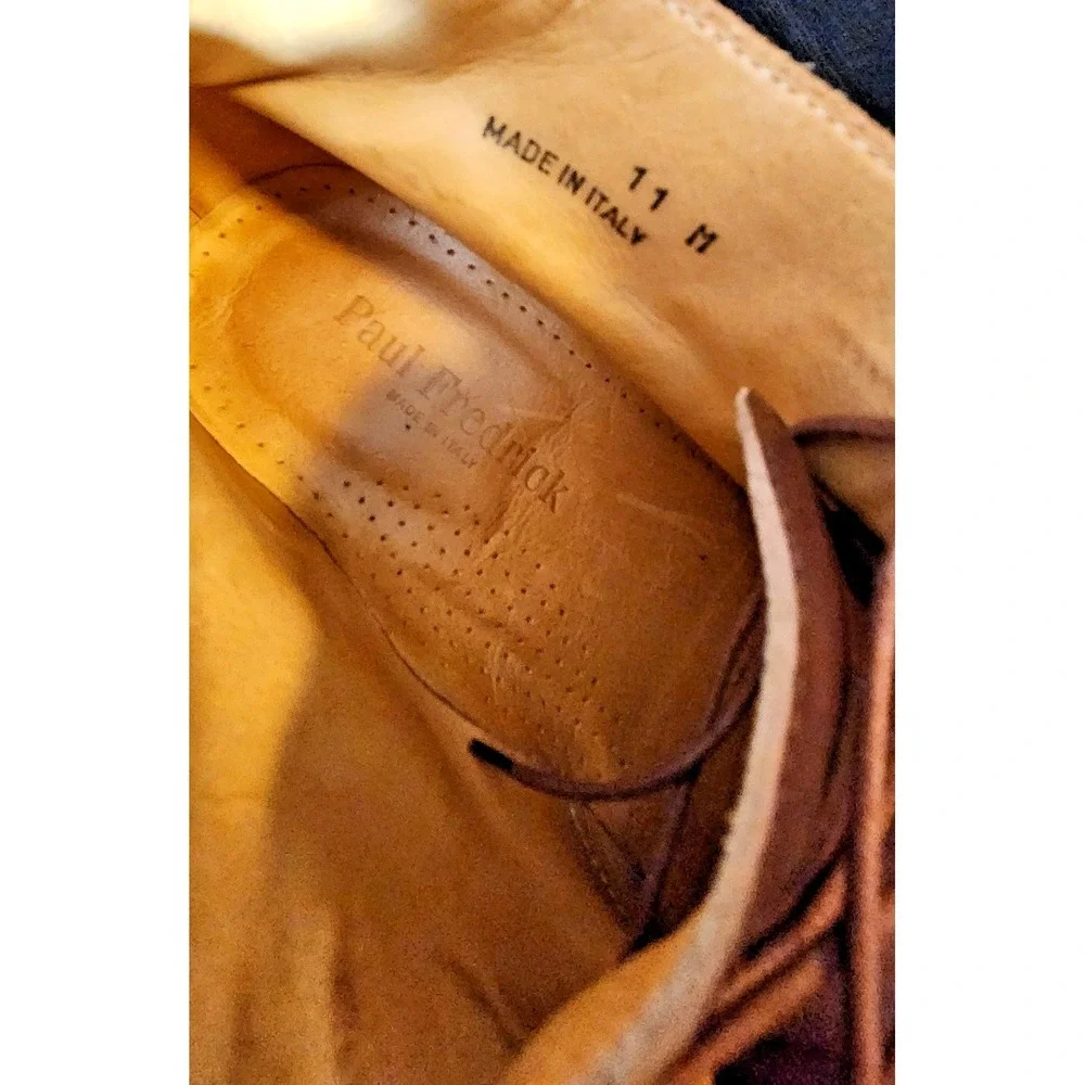 Designer Paul Fredrick Men's Brown Leather Chukka boots, Size 11, Made In Italy